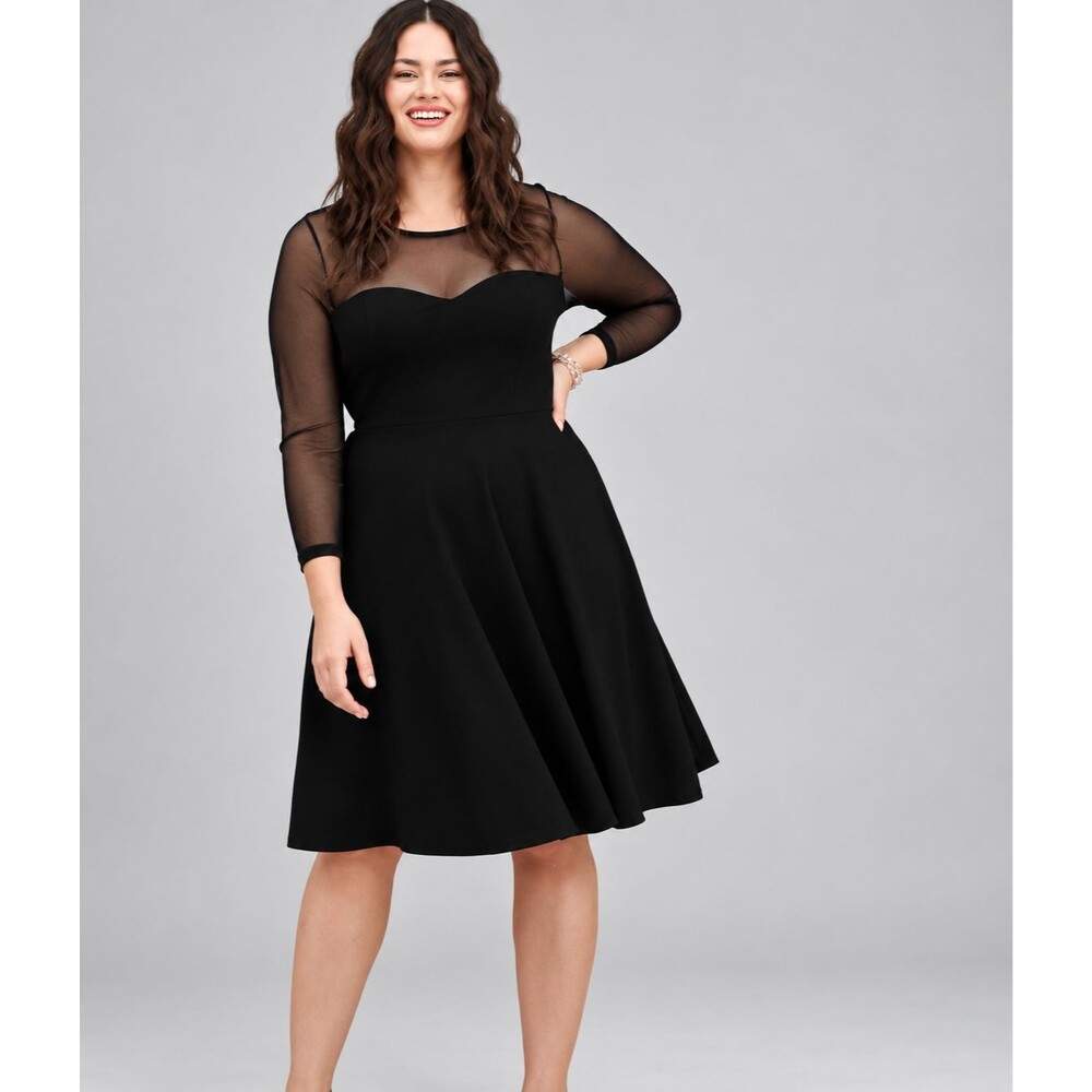 TORRID Size 16 Black Premium Ponte Mesh Illusion Neck Above The-Knee Dress -NWT